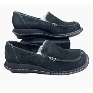 New Womens Passports Suede Leather Loafers Slip On  Black Shoes Size 7.5 / 9 M